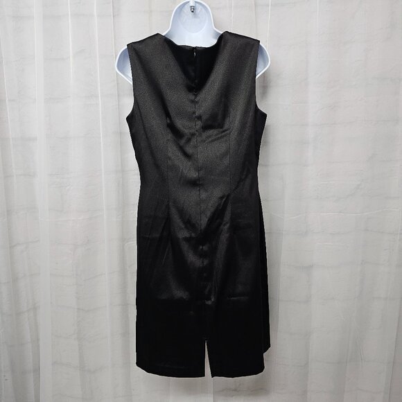 Connected Apparel Dress Black Satin Formal Sheath Ruffle Beaded Sleeveless 10 - Picture 3 of 8
